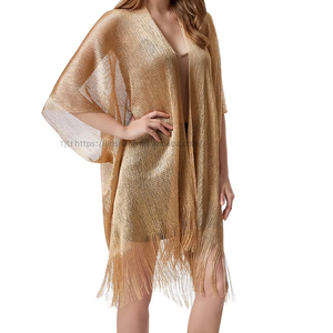ผ้าคลุมบิกินี่ไหมสีทองและสีเงินแบบมีแขนเสื้อ ผ้าคลุมกันแดดสำหรับผู้หญิง ผ้าพันคอผืนใหญ่ แฟชั่น - Product Image 1