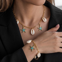 Ensemble Collier et Bracelet Étoile de Mer et Coquillage en Acier Inoxydable Plaqué Or 18K pour Femme, Collection Été 2026, Bijoux de Vacances TGSL5752