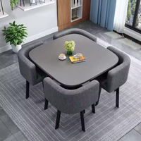 Ensemble de table à manger moderne en bois pour cuisine et hôtel avec 4 chaises, petit plateau en marbre, meubles de salon