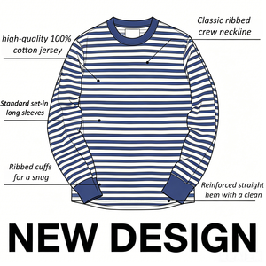 T-<span class=keywords><strong>shirt</strong></span> Marin à Rayures Bretonnes Vintage 280g pour Homme 100% Coton Épais, Personnalisable avec Logo, Streetwear, Manches Longues, Vente en Gros - Product Image 3