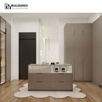 Dressing moderne autoportant en bois avec vitrine en verre, éclairage LED et panneau anti-humidité pour la rénovation de la maison