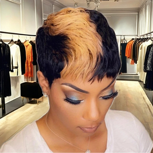 Tóc giả <span class=keywords><strong>Pixie</strong></span> cắt ngắn nhiều lớp, tóc người Brazil tự nhiên, sóng nhẹ, màu 99J, làm máy, dành cho nữ - Product Image 3