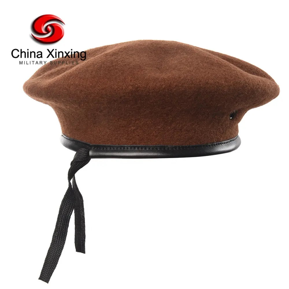 CHINA XINXING BR05 Wholesale Brown Beret Hats 100% Wool Beret Lightweight Embroidered Beret for Men Outdoor Combat