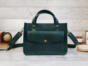 Sac à main en cuir personnalisé pour femme, sac bandoulière vert, sac fourre-tout pour ordinateur portable fait main, idée cadeau pour elle - Product Image 2