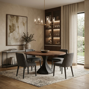 Modern Round Walnut <b>Dining</b> <b>Table</b> With Metal Base Solid Wood <b>Top</b> Stable Design For Home Furniture Customizable Size - Product Image 6
