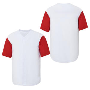 Jersey Baseball Kasual Putih dengan Lengan Biru untuk Latihan, Bordir Custom, Sablon, Grosir, Kemeja Softball Kancing - Product Image 3