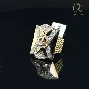Stylish <b>gold</b> <b>ring</b> with unique geometric design and sparkling stones bold mens jewelry statement piece for modern fashion - Product Image 3