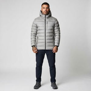 2026 Men's Canvas Puffer Jacket <b>Stand</b> Collar Front Light <b>Weight</b> Packable Waterproof Breathable Reversible Winter Custom Clothing - Product Image 1