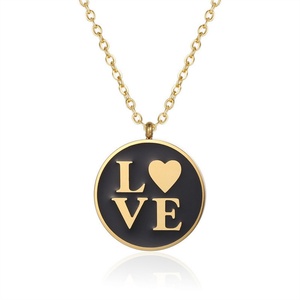 Collares de Moda de Acero Inoxidable con Disco Redondo Esmaltado con la Frase 'Te Amo', Chapados en Oro de 18k, Antideslustre - Product Image 5