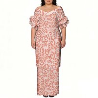 Ensemble 2 pièces pour femme, imprimé floral abstrait polynésien bleu et blanc, tenue Puletasi, jupe longue maxi assortie, îles du Pacifique