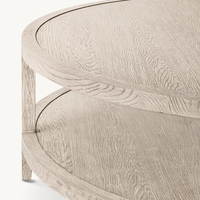 Table basse ronde RH FRENCH CONTEMPORARY, design scandinave à deux niveaux, finition bois clair, panneau en MDF pour salon, pause thé