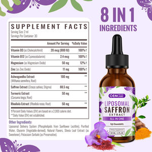 Compléments de safran OEM, extrait de safran en gouttes liposomales avec Ashwagandha, curcuma, magnésium, zinc, vitamines <span class=keywords><strong>B12</strong></span> et D3 <span class=keywords><strong>pour</strong></span> l'humeur - Product Image 3