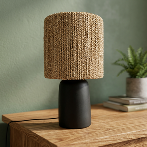 Black Durable & <b>Portable</b> <b>Table</b> <b>Lamp</b> Woven Jute Shade Bedside Desk Light Modern Home Decor - Product Image 3