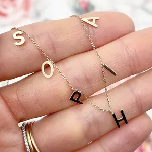 Custom Mini Name Angel Numb Alphabet Jewelry 925 Sterling Silver Hip Hop Pendant Necklaces Initial Zircon Letter Link Chain