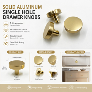 High Quality Adjustable Modern Aluminum <strong>Gold</strong> Round Furniture Cabinet <strong>Knob</strong> Handles for Bedroom Kitchen Drawer and Dresser Pull - Product Image 1