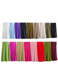 Nouvelle Mode <span class=keywords><strong>Jupe</strong></span> Midi en Satin Multicolore Automne pour Femme Style Vintage Coupe Trapèze Taille Haute - Product Image 6