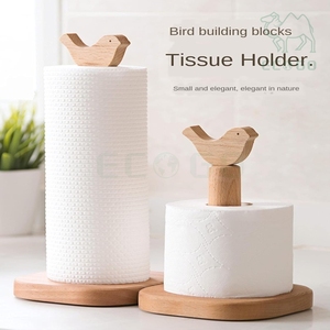 Countertop Wooden Desktop Organizer Tissue Stand Rolling Paper <b>Storage</b> Holders Racks with Bird Building Blocks - Product Image 1