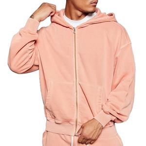 เสื้อฮู้ดดี้ผู้ชายแบบซิปคุณภาพสูงสั่งทำพิเศษ ทรงโอเวอร์ไซส์ ไหล่ตก ผ้าฟลีซคอตตอน 100% ล้างสีแบบแอซิดวอช สำหรับฤดูหนาว - Product Image 2