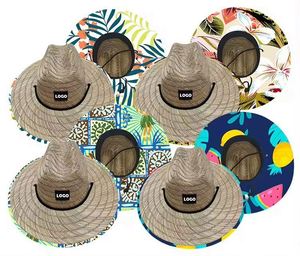 Bottom Print Summer Unisex Wide Brim Beach Men Sun Lifeguard Natural <strong>Hats</strong> Custom Cowboy <strong>Drinking</strong> Kids <strong>Straw</strong> <strong>Hat</strong> - Product Image 4