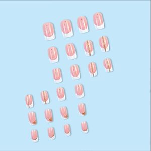 OEM Nouveaux faux ongles à presser 3D carrés rose pailleté, design français, couverture complète, ongles artificiels en ABS, 24 pièces, <span class=keywords><strong>manucure</strong></span> - Product Image 3