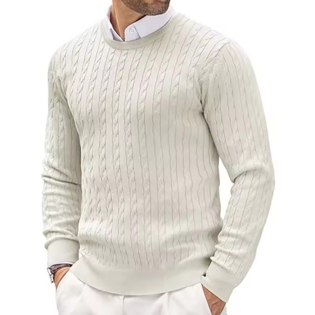 Custom Long Sleeve Knit Sweater Men Crewneck Cable Knit Crewneck Sweaters Twist Patterned Knitted Sweater Men