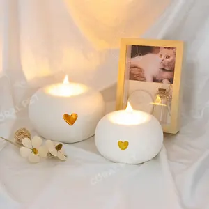 Круглая круглая белая урна с держателем для свечи керамическая урна для собачьего пепла на память Кремация похоронная сердечная урна - Product Image 1