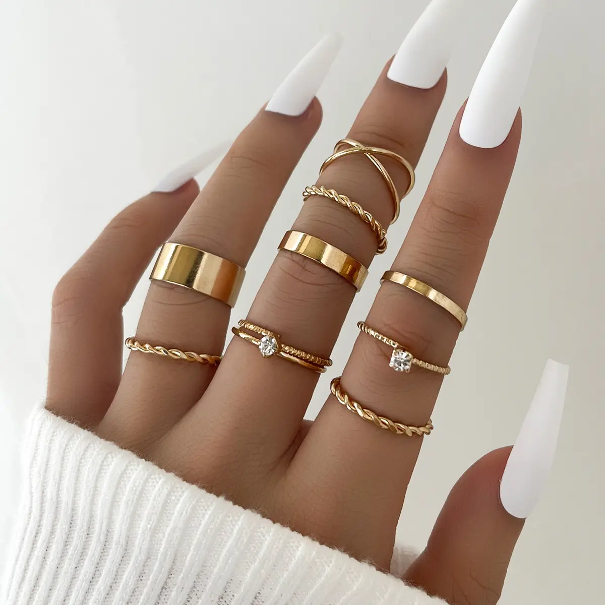 9pcs/set Trendy Punk Gold Finger Rings Set Classic Circle Opening Adjustable Ring Joint Rings Women Jewelry