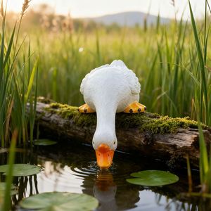 Figura de Ganso Blanco Inspirada en la Textura de la Resina, Pintada a Mano, Diseño Acuático, Feng Shui, Decoración de Jardín, Regalo Festivo, Natural - Product Image 5