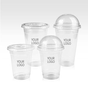 Vasos Desechables Compostables PLA Personalizados Econewleaf de 12oz con Tapa Plana Transparente para Bebidas, Cócteles, Té, Smoothies y Eventos - Product Image 1