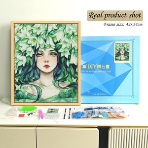 Kit de Peinture Diamant Portrait Femme avec Feuilles Vertes, Perles Rondes, Kit d'Art DIY, Cadre Rectangulaire, Décoration Moderne en Strass de Cristal - Product Image 2