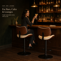 Chaise de bar réglable en métal avec repose-pieds et coussin en cuir, en bois de noyer courbé, pour mobilier de bar