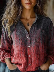Camicetta Casual da Donna Primavera-Estate con Stampa Vintage, Maniche Lunghe, Imitazione Cotone e Lino - Product Image 2