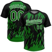 Maillot de baseball personnalisé vert et noir en polyester sublimé, anti-humidité, manches courtes, unisexe, adulte, impression du nom et du numéro de l'équipe