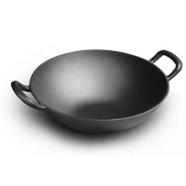 Gezonde Metalen 32/34/36Cm Presesoned Keuken Kookgerei Anti-aanbak Gietijzer Chinese Grote Woks Met Dubbele Oren