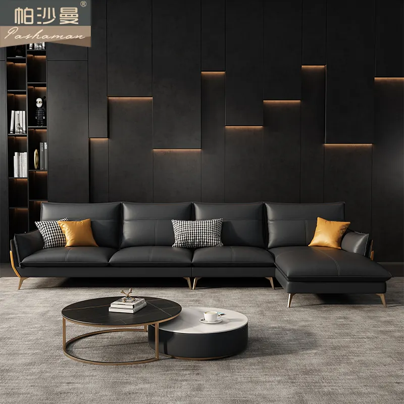 Hot Sale luxury modern genuine leather sofa living room L shape sofa Italian European creative corner leather sofa set furniture