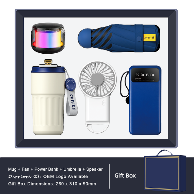 Handheld Fan Compact Umbrella Mug Power Bank Speaker 5in1 Gift Summer Necessities for Corporate Wholesale Business Popular Gifts