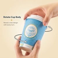 Gobelet à café interactif en papier à double paroi avec motif révélateur rotatif, manchon de fenêtre DTF UV jetable ECO