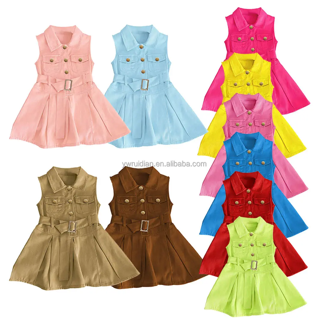 Yiwu Ruidian Girls Skirt Kids New Summer Solid Color Girls Dresses Sleeveless Lapel Princess Dresses Beby Girl Clothing set