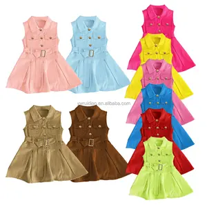 Yiwu Ruidian Girls Skirt Kids New Summer Solid Color Girls Dresses Sleeveless Lapel Princess Dresses Beby Girl Clothing Set