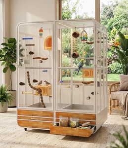 Cage à oiseaux de qualité supérieure pour perroquets, en fer forgé avec revêtement en poudre, avec plateau de jeu et support à roulettes, matériaux non toxiques et sans danger pour les oiseaux - Product Image 1