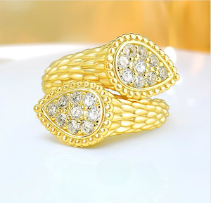 Anillo abierto de oro estilo <span class=keywords><strong>Instagram</strong></span> moderno y versátil con incrustaciones de diamantes de carbono de plata 925 europea y americana - Product Image 1