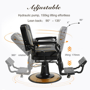 Sillón de Barbería Clásico de Lujo, Estilo Europeo Retro, Negro, con Base Giratoria de 360 Grados, Ajustable - Product Image 3