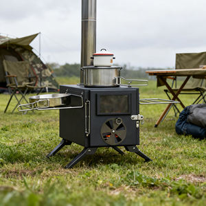 موقد حديث قائم بذاته من الفولاذ لحرق الأخشاب للتخييم في الهواء الطلق وموقد سجل الطبخ مشمول - Product Image 1