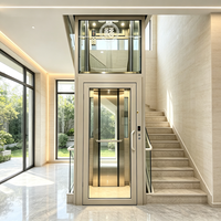 Mini Ascenseur Domestique Sûr, Cabine en Verre Hydraulique, Porte en Alliage d'Aluminium, Villa 2 à 4 Étages, 400kg, Certifié CE