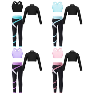 Ensemble 3 pièces pour filles de 6 à 14 ans : haut court imprimé, soutien-gorge et leggings taille haute respirants pour yoga, fitness, entraînement, sport, danse et gymnastique - Product Image 1