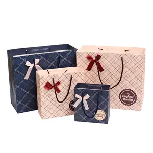 Custom Logo Luxury Gift Carry Cardboard Paper Shopping Bag With Ribbon Handle