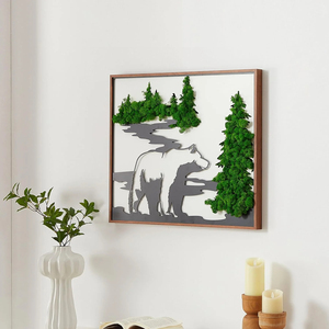 Conjunto de Arte de pared de musgo preservado moderno, decoración de jardín verde ecológico con arte de Metal de oso, no requiere mantenimiento para el uso del suelo - Product Image 6