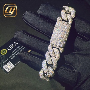 Moissanite 15mm 925 Sterling Silver VVS Moissanite Diamond <b>Iced</b> <b>Out</b> Cuban Link <b>Chain</b> Hip Hop Jewelry Bracelet Cuban Link - Product Image 2