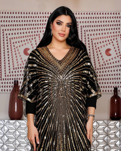 Abayas élégantes pour femmes, robe musulmane, manches chauve-souris ornées de perles et de paillettes, kaftan, robe de soirée formelle de Dubaï pour les fêtes et les mariages - Product Image 6