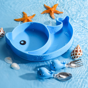 Assiette <span class=keywords><strong>à</strong></span> repas divisée en silicone écologique antidérapante pour enfants, anti-chute, motif de dauphin de dessin animé, plats <span class=keywords><strong>à</strong></span> compartiments pour bébé, passe au lave-vaisselle, alimentation pour bébé - Product Image 2
